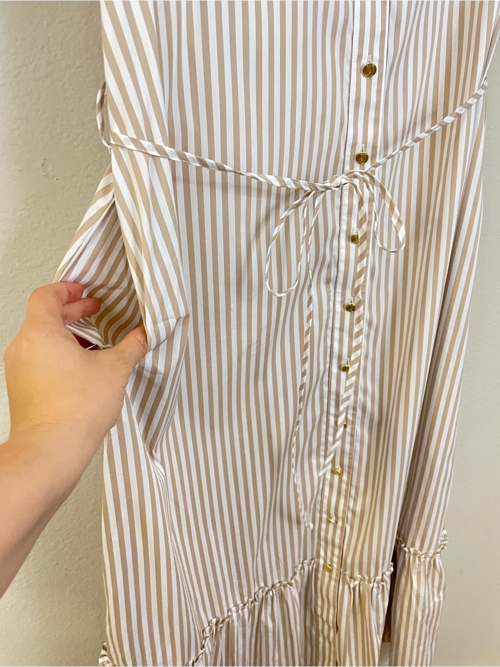 Jude Connally Striped Flutter Sleeves Button Up Tiered Midi Dress Tie Waist S - Picture 7 of 9